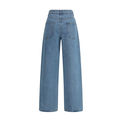 Back view of Rohe Blue Cotton Relaxed Fit Jeans showcasing a baggy cut and classic five-pocket design for a casual refined look.