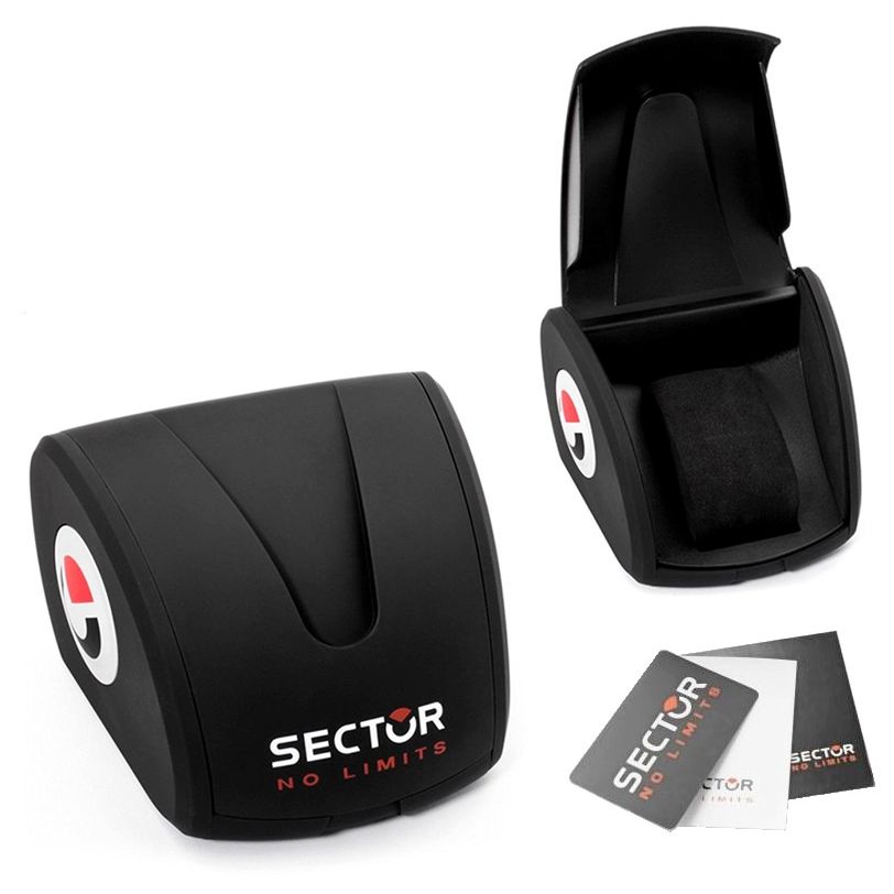 SECTOR Mod. ADV2500 wristwatch packaging with user manual included, showcasing durable and stylish black case for safe storage.