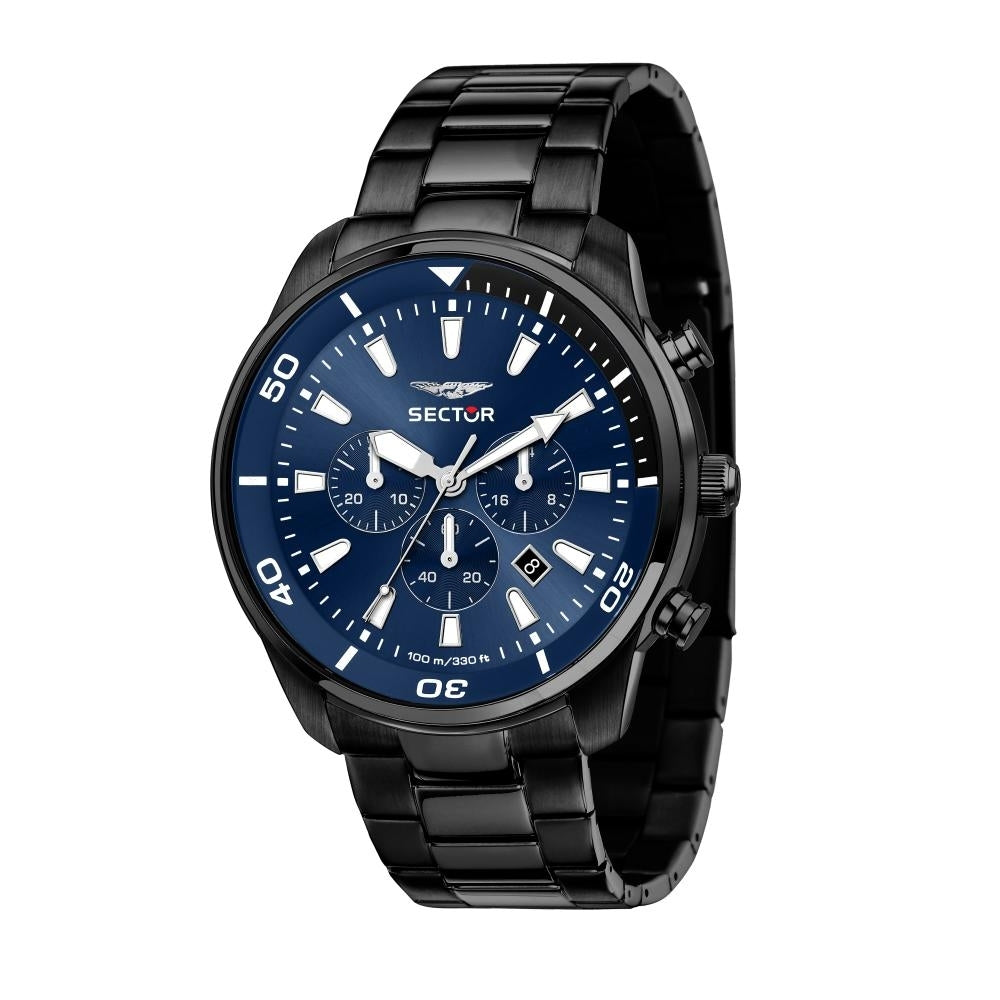 SECTOR Mod. OVERSIZE men's wristwatch with 48mm stainless steel case, blue chronograph dial, water resistant 10 ATM, quartz movement.