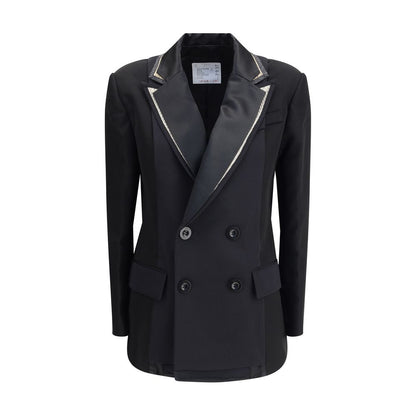 Sacai Black Polyester Clothing wool blazer with double-breasted cut and peaked lapels