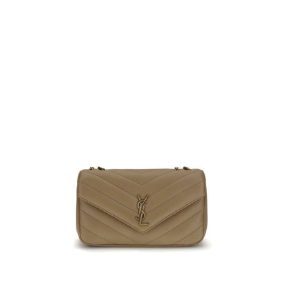 Saint Laurent Beige Calf Leather Bos Taurus Shoulder Bag with quilted design and brass logo.
