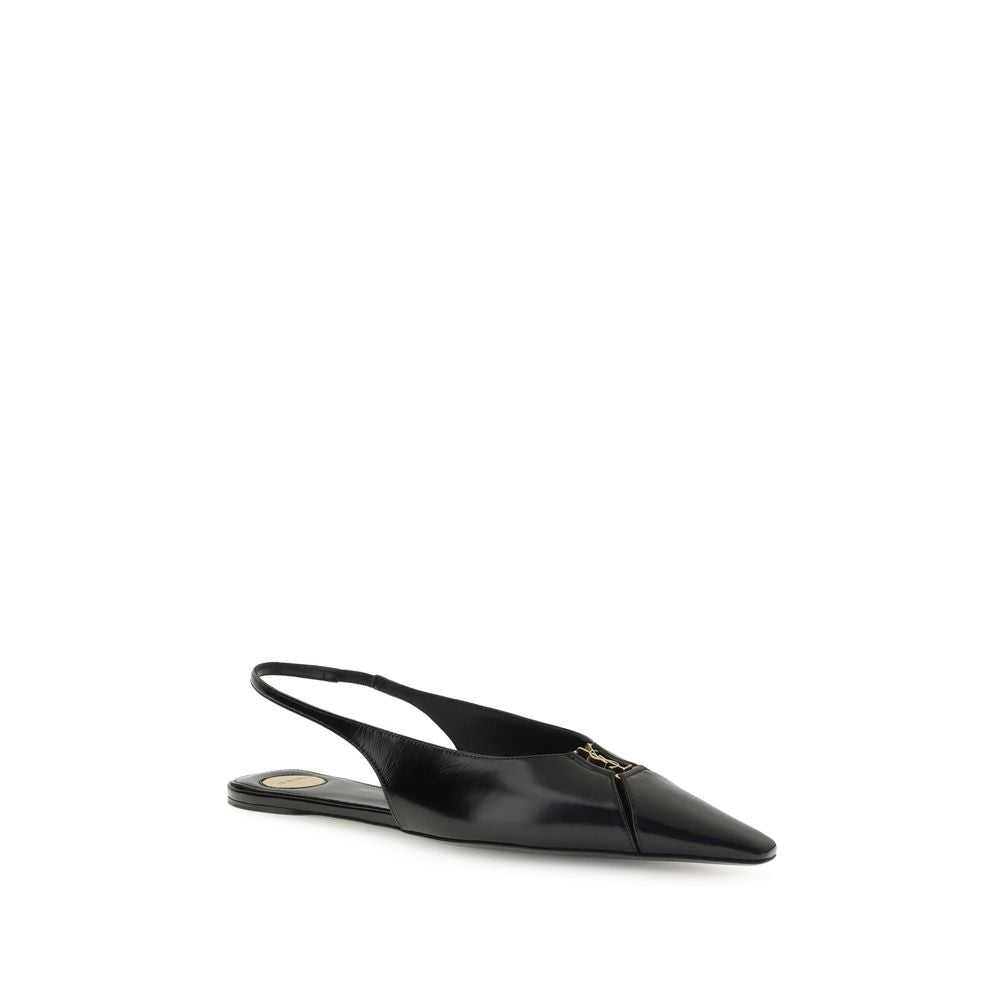 Saint Laurent Black Calf Leather Bos Taurus Ballet Flats with sleek silhouette and bronze CASSANDRE emblem.
