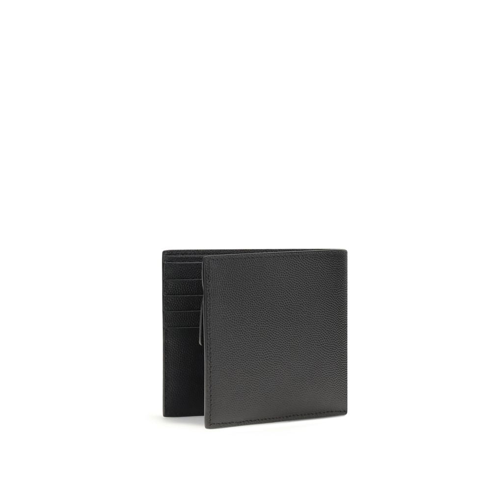 Saint Laurent Black Calf Leather Bos Taurus Wallet with bill fold design and card slots, ideal for a stylish, practical accessory.