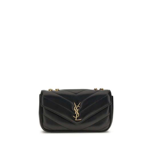 Saint Laurent Black Lamb Ovis Aries Aries Shoulder Bag with quilted design and brass logo, AW25 collection.