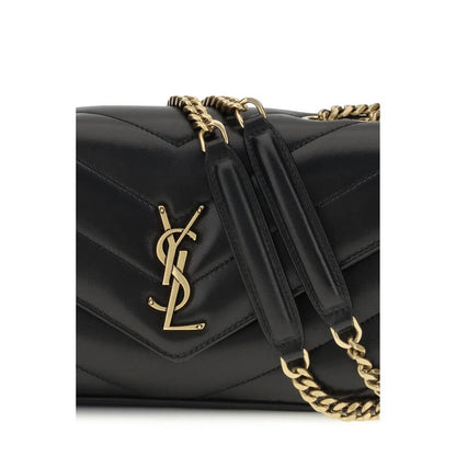 Saint Laurent Black Lamb Ovis Aries Aries Shoulder Bag with logo and chain strap detail