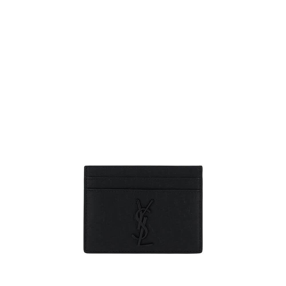 Saint Laurent Black Lamb Ovis Aries Aries Wallet with card slots and embossed logo, calfskin card holder for AW25 season.