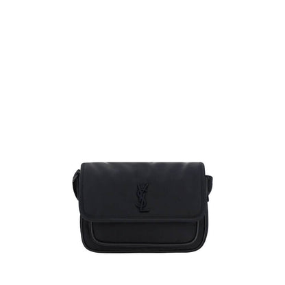 Saint Laurent Black Polyamide Shoulder Bag with YSL logo, adjustable strap, and magnetic flap closure, AW25 collection, 21x21x6 cm