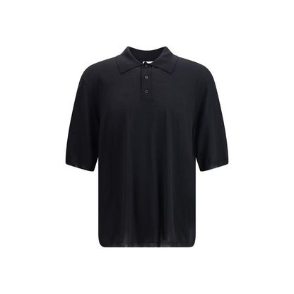 Saint Laurent Black Wool Polo Shirt with ribbed collar and three-button front closure, elegant design for AW25 season, regular fit, 100% wool.