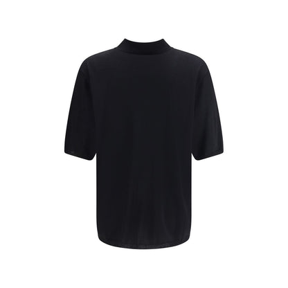 Back view of Saint Laurent Black Wool Polo Shirt featuring ribbed collar and elegant design.