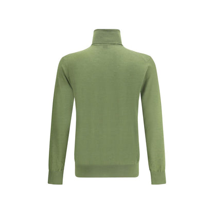Saint Laurent Green Wool Turtleneck with elegant ribbed collar and cuffs, featuring a snug fit in luxurious wool, cashmere, and silk blend.