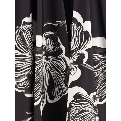 Sara Roka Black Polyester Midi Skirt with graphic floral pattern, showcasing elegant and contemporary design details.