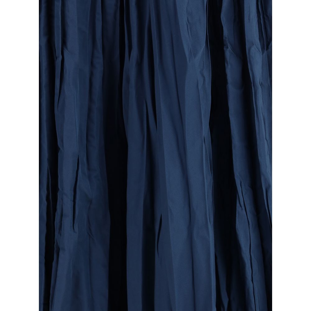 Sara Roka Blue Polyester Midi Skirt with crinkle-effect and elastic waistband for a sophisticated AW25 look.