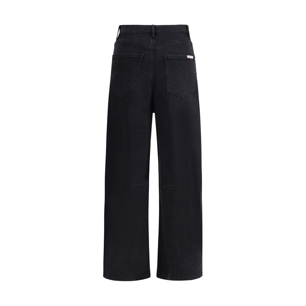 Back view of Self-Portrait Black Cotton High-Waisted Jean with barrel leg and modern silhouette.