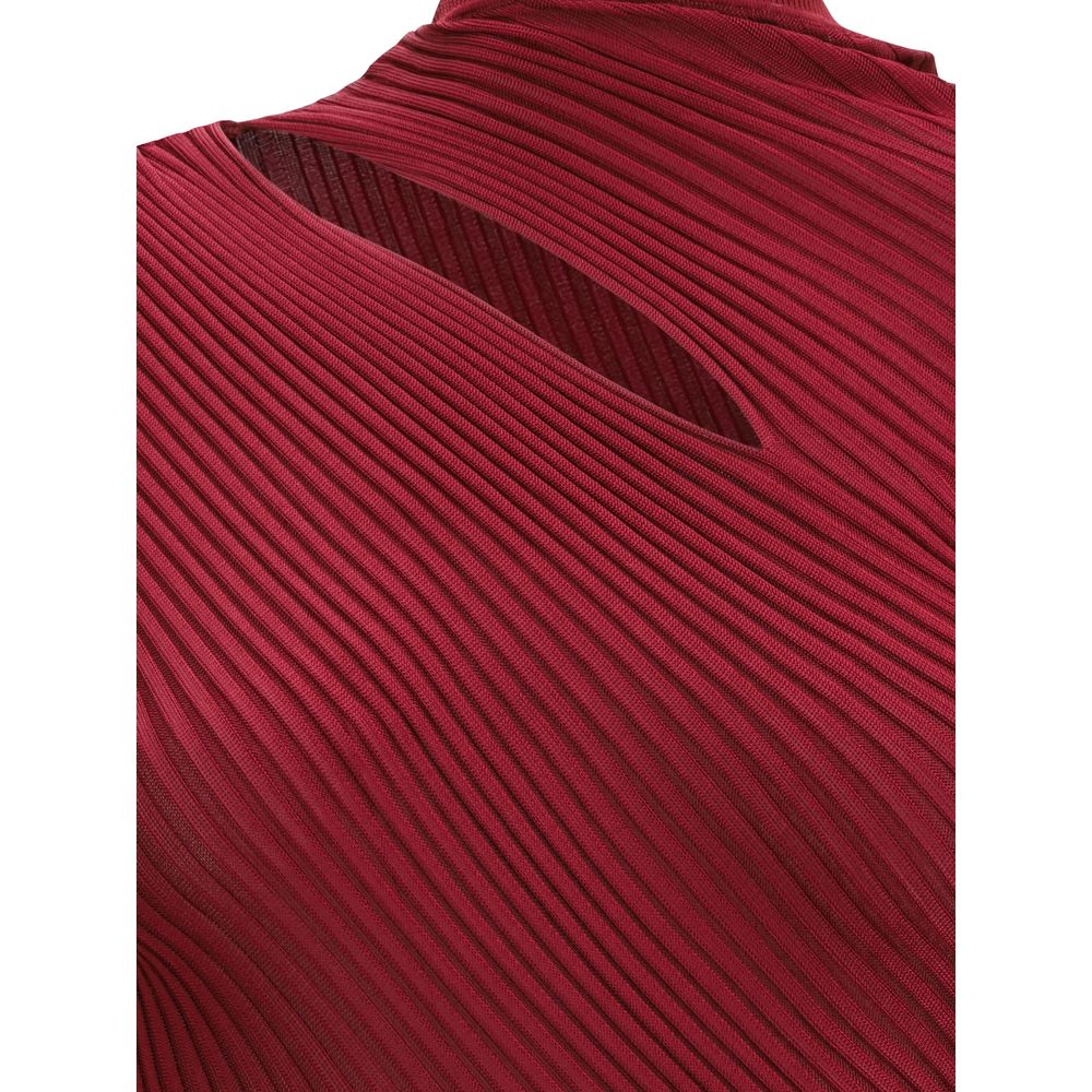 Close-up of ribbed texture on Self-Portrait Bordeaux Viscose Casual Dress with cut-out detail.