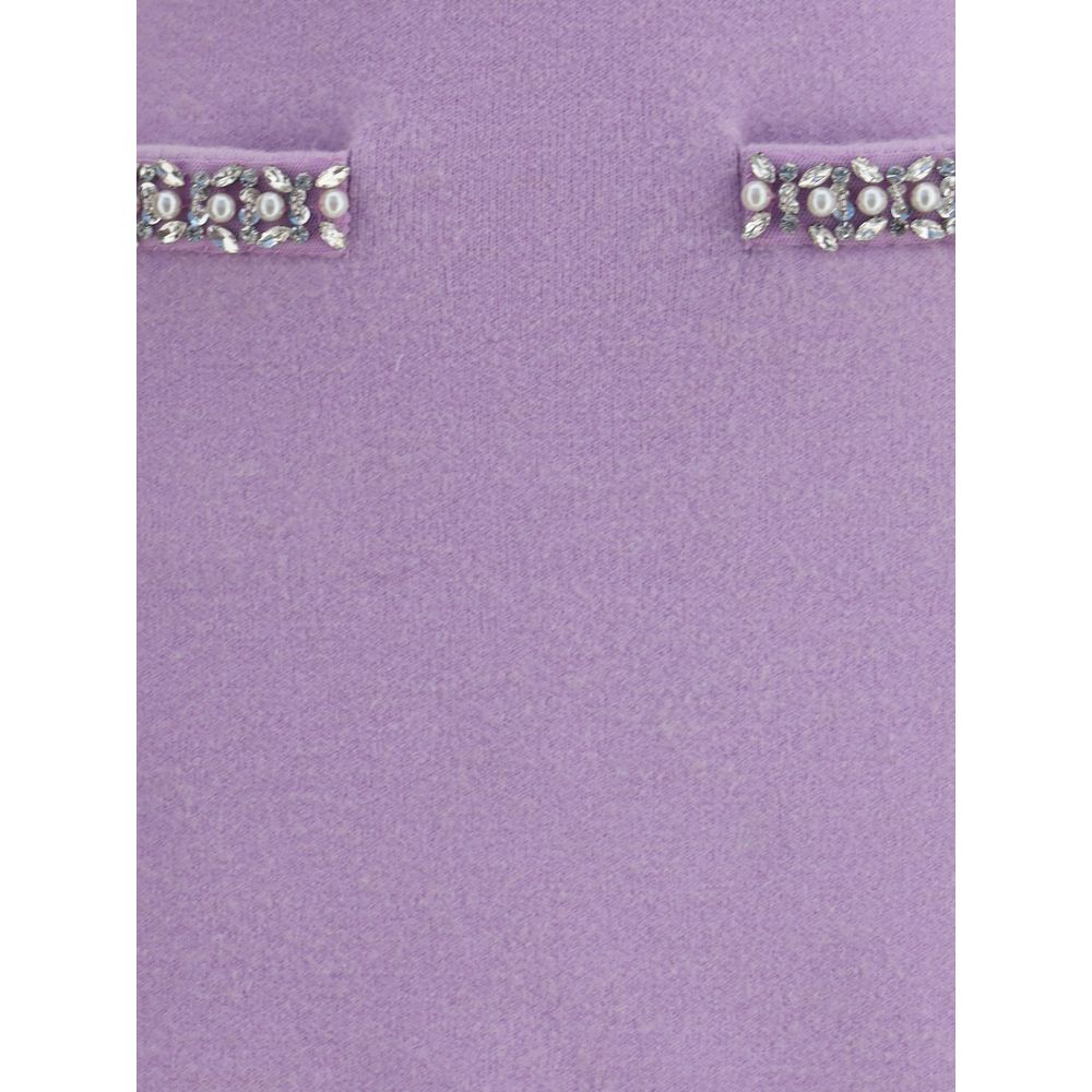 Close-up of Self-Portrait Purple Viscose Mini Skirt with jewel embellishments and front slit pockets