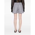 Back view of SportMax black striped cotton shorts with elastic waistband, two side slash pockets, and rear patch pockets.