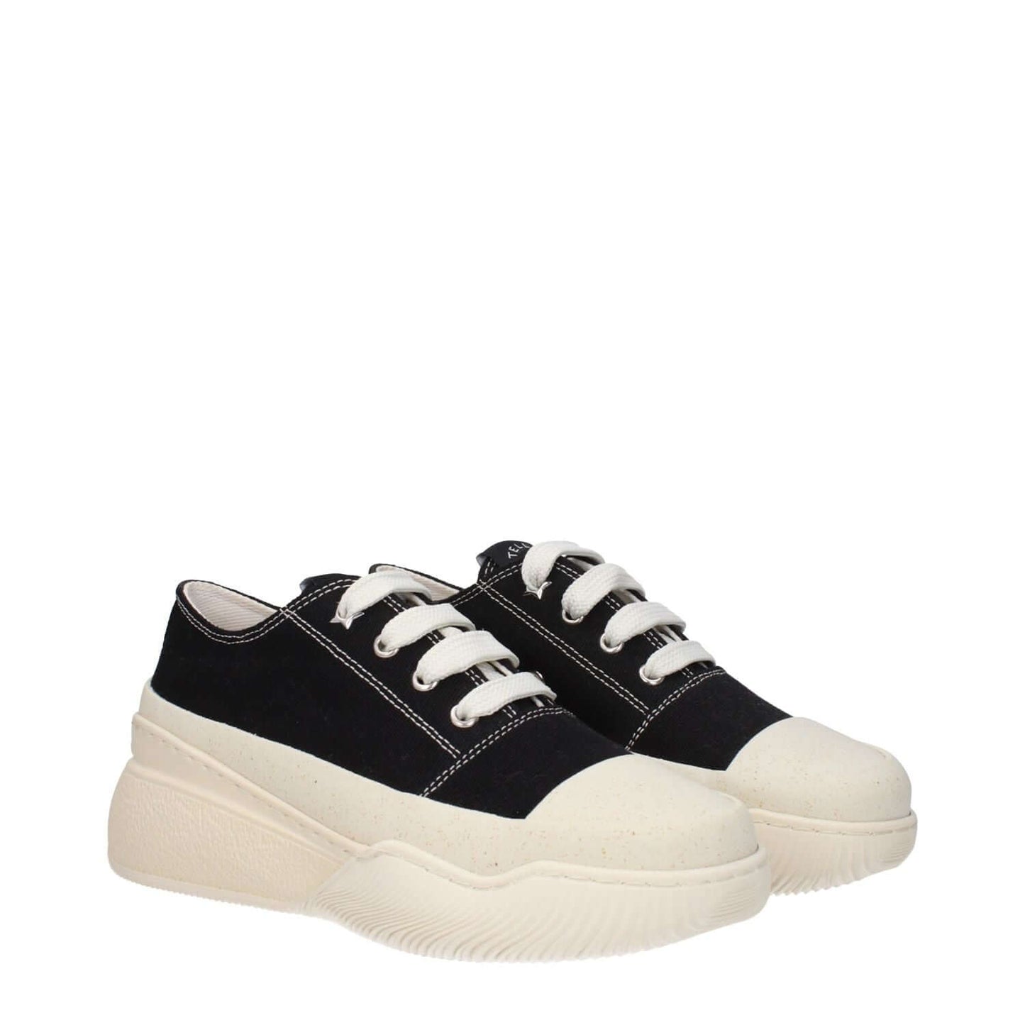 Stella McCartney Black Fabric Chunky Sneakers with lace-up closure and rubber sole, featuring a 5 cm wedge and round toe design.