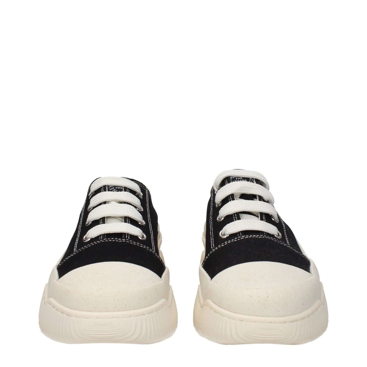 Stella McCartney Black Fabric Chunky Sneakers with lace-up closure, rubber sole, and 5 cm wedge, front view showing round toe design.