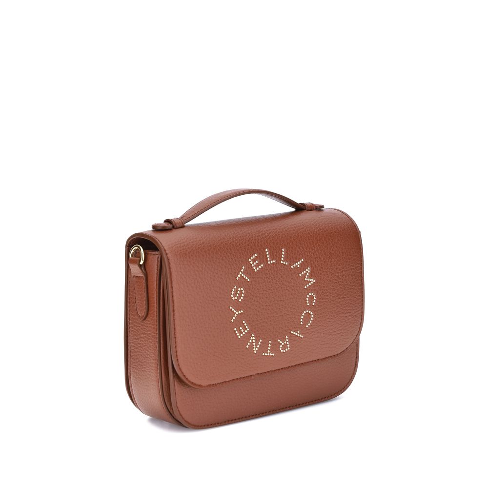 Stella McCartney Logo Flap Bag Eco Embossed Grainy Alter with adjustable strap and magnetic closure, showcasing embossed monogram.