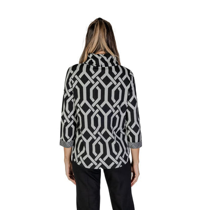 Back view of Street One Black Polyester Sweatshirt with geometric jacquard pattern and scarf collar.