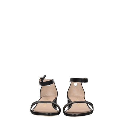 Stuart Weitzman Black Leather Flat Sandals
