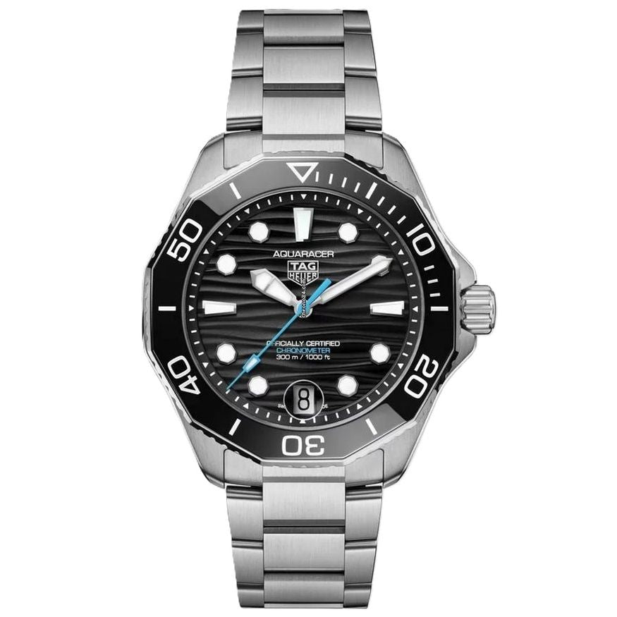 TAG HEUER Mod. AQUARACER Cal. TH31-00 wristwatch with 42mm stainless steel case and sapphire dial, featuring SS bracelet in official packaging.