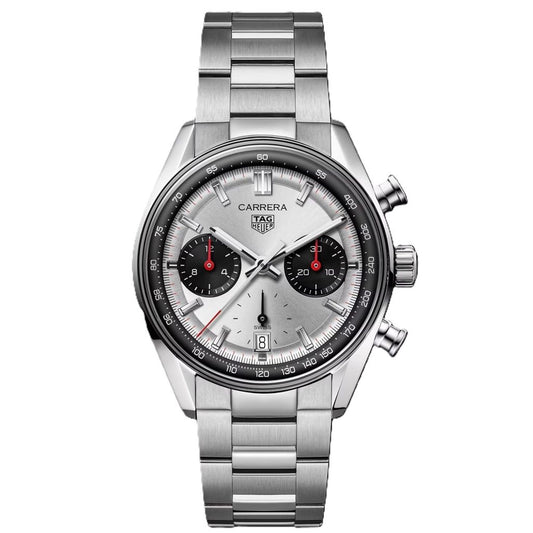 TAG HEUER Mod. CARRERA CHRONO PANDA wristwatch, 39mm stainless steel case, sapphire dial, SS bracelet, official packaging.
