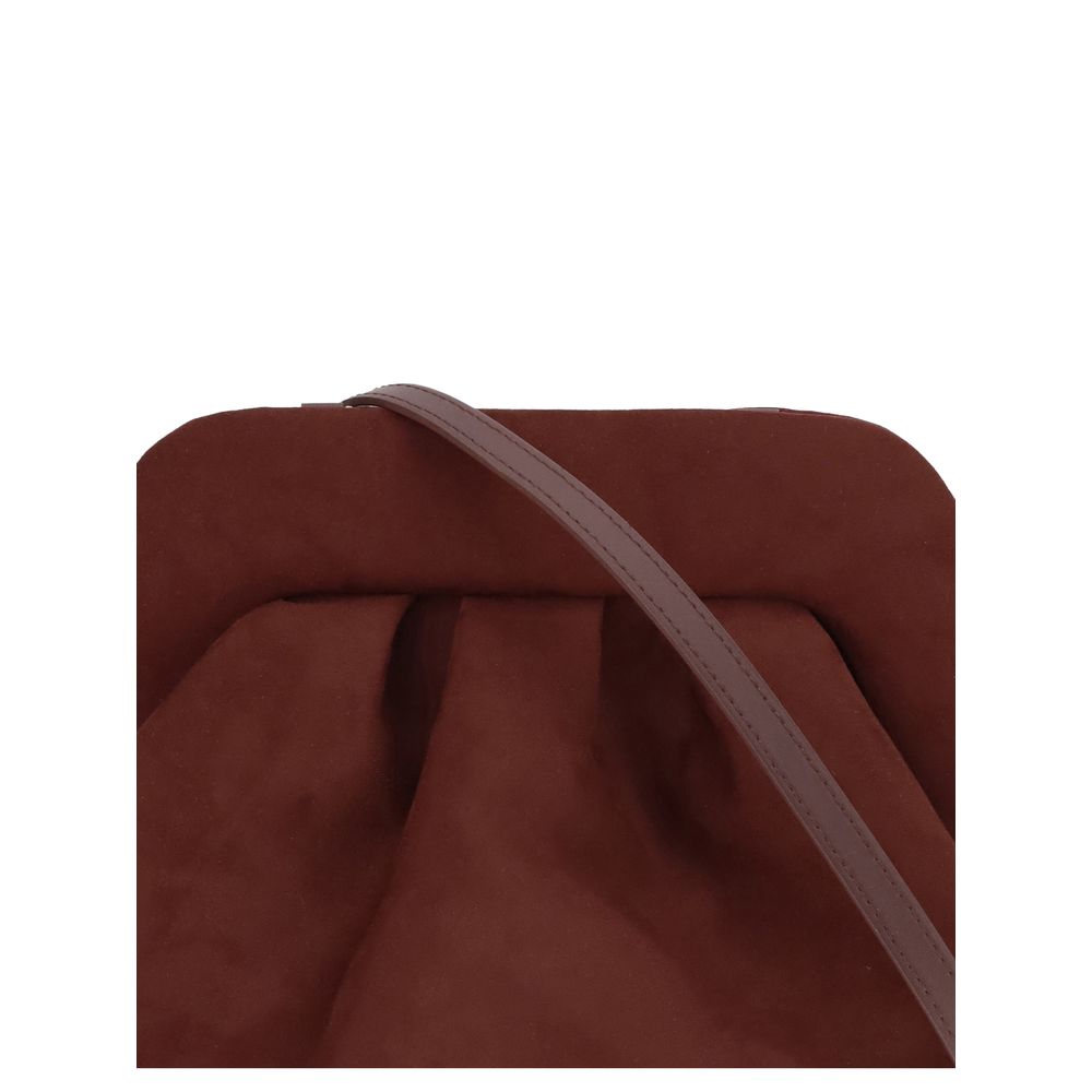 THEMOIRè Brown Other Fibres Clutch Bag with suede finish and detachable strap. Sustainable and elegant accessory.