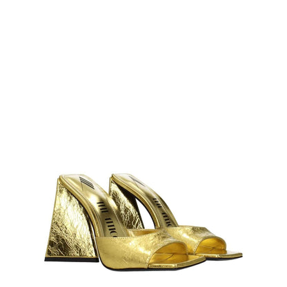 The Attico Gold Leather Platform Sandals with high heel and open toe showing vintage effect design.