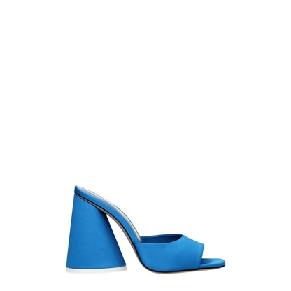 The Attico Light Blue Satin Platform Sandals, open toe, high heel, casual style, leather sole, turquoise accent.