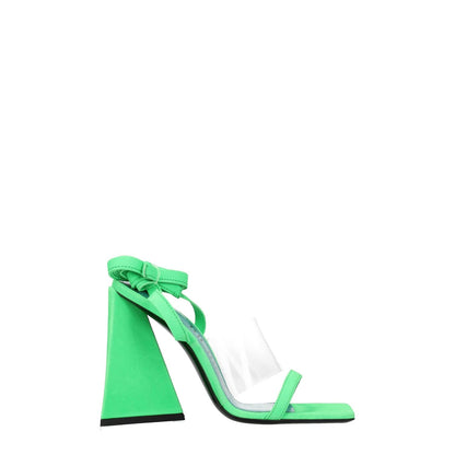 The Attico Transparent Leather Flat Sandals with fluo green high heel and self-tie closure.