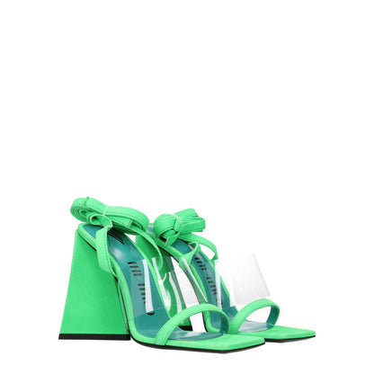 The Attico Transparent Leather Flat Sandals in fluo green suede with high heel and self-tie closure.