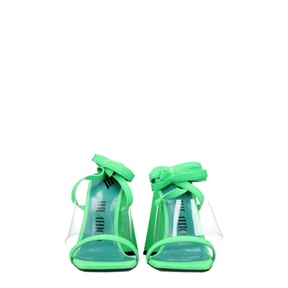 The Attico Transparent Leather Flat Sandals in fluo green suede with self-tie closure and high heel, front view.
