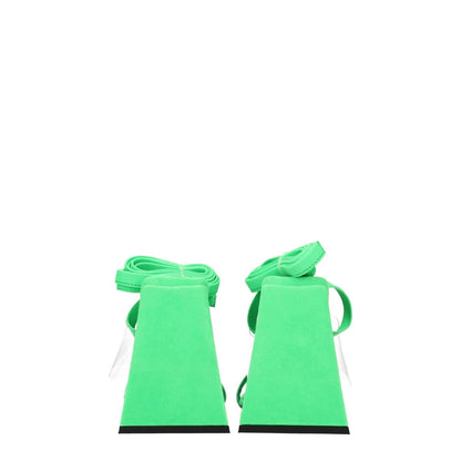 Back view of The Attico Transparent Leather Flat Sandals with fluo green suede and self-tie closures, high heel design.
