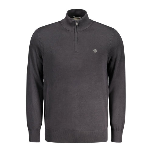Timberland Black Cotton Men Sweater, organic cotton half-zip design, featuring Timberland logo, stylish for casual wear, front view