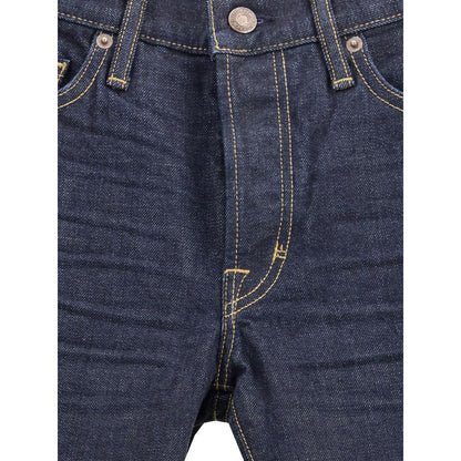 Tom Ford Blue Cotton Straight-Leg Jeans with button closure and classic 5-pocket design. Premium quality denim for timeless elegance.