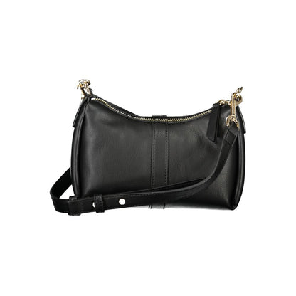 Tommy Hilfiger Black Polyester Handbag with adjustable strap and zip closure, featuring internal pocket and contrasting details.
