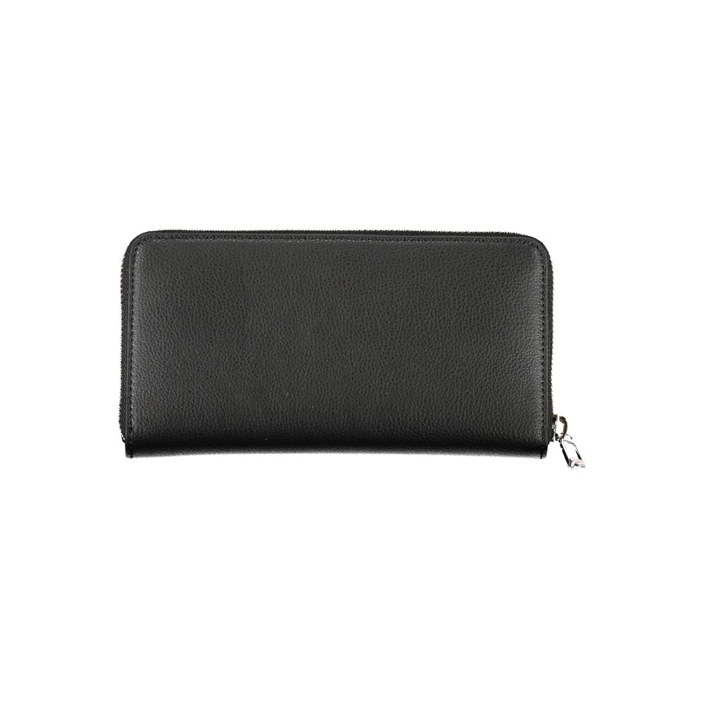 Tommy Hilfiger Black Polyester Wallet with coin purse, 5 compartments, double card slots, zip closure, and logo detail.