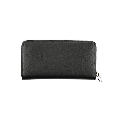 Tommy Hilfiger Black Polyester Wallet with coin purse, 5 compartments, double card slots, zip closure, and logo detail.