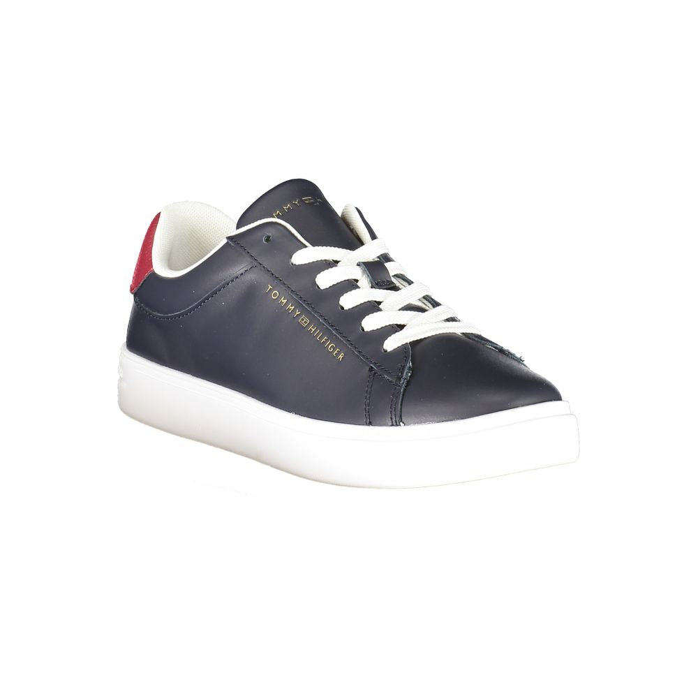 Tommy Hilfiger Blue Leather Women Sneaker with white sole and contrasting details, featuring the iconic Tommy logo for a chic style.