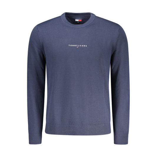 Tommy Hilfiger Blue Polyester Men Sweater with embroidered logo, eco-conscious design, and wool blend.