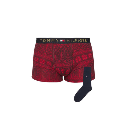 Tommy Hilfiger Bordeaux Cotton Boxers with matching sock set, featuring a stylish graphic pattern and iconic brand details.