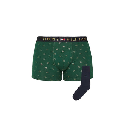 Tommy Hilfiger Green Cotton Boxers with graphic pattern and matching sock set for comfort and style.