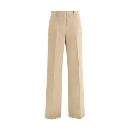 True Royal Beige Cotton Casual Pants featuring elegant wide-leg design and front zip-and-hook closure with belt loops, AW25, 96% cotton.