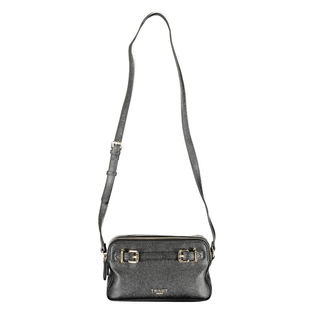 Twinset Black Polyethylene Women Handbag with adjustable strap and dual compartments for organized storage.