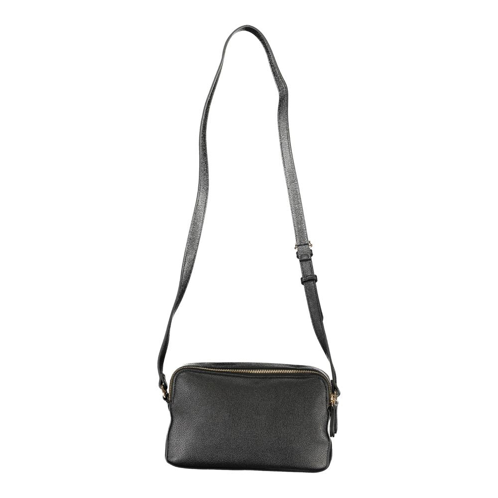 Twinset Black Polyethylene Women Handbag with adjustable strap, featuring dual compartments and internal card pocket for organization.