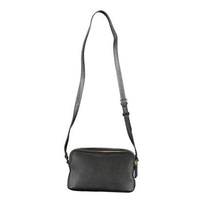 Twinset Black Polyethylene Women Handbag with adjustable strap, featuring dual compartments and internal card pocket for organization.