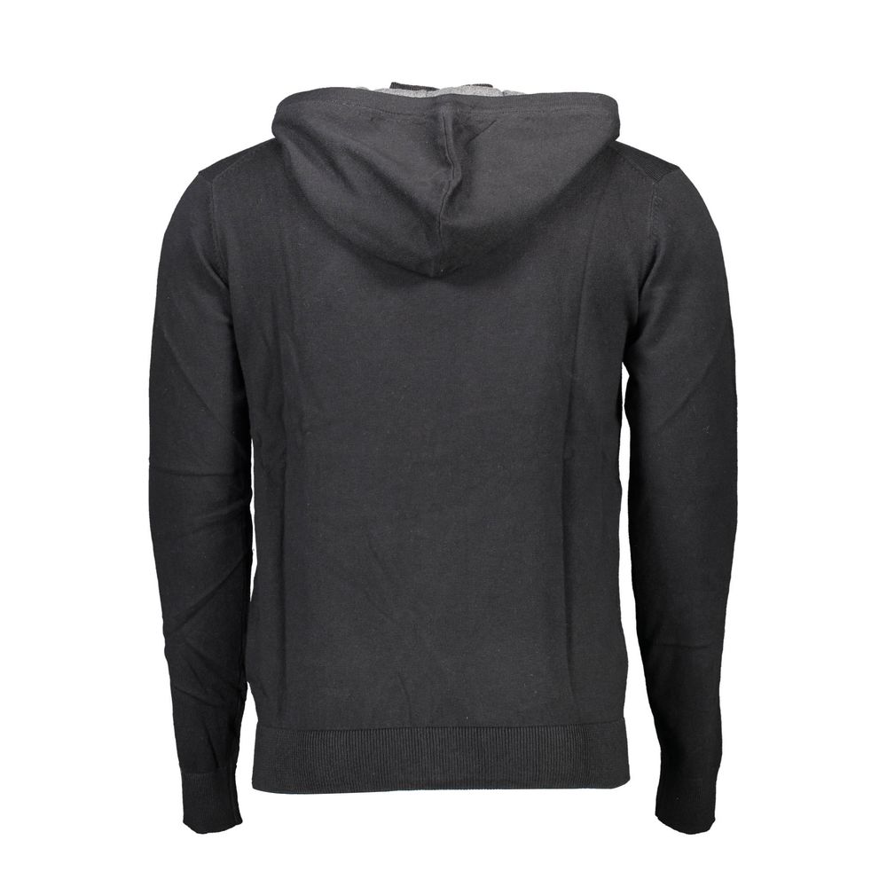 U.S. POLO ASSN. Black Cotton Mens Cardigan with hood, back view showcasing sleek design and embroidery details.