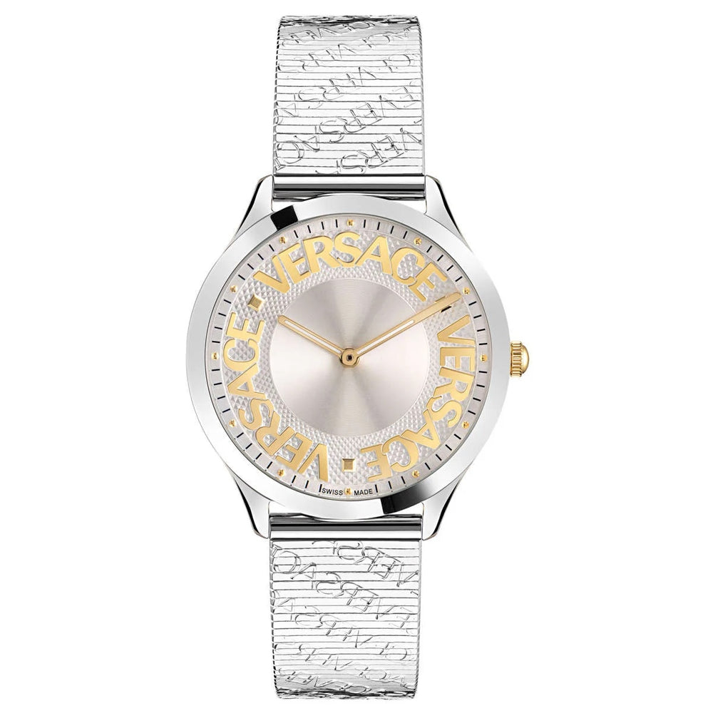 VERSACE Mod. LOGO HALO 2H wristwatch for ladies, stainless steel, water-resistant 5 ATM, quartz movement, sapphire dial, Swiss-made.