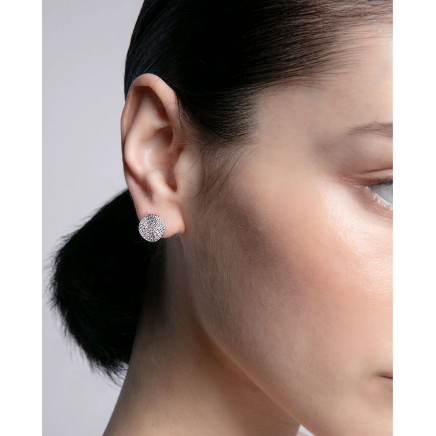 Woman wearing VICEROY JEWELS Mod. 13211E000-30 silver earrings, quartz analog, multifunction, 10 ATM water resistant, 35mm case, official box.